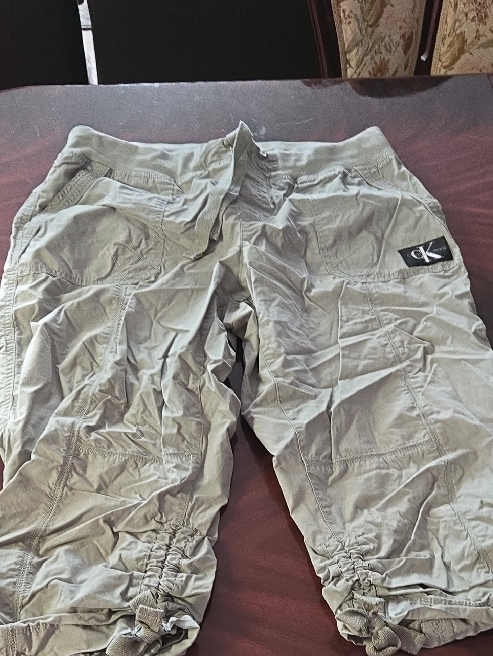 3 For $40 Calvin Klein Olive Green Cargo Capris with Drawstring Hems